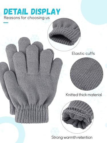 Glooarm 3 Pairs Kids Gloves Winter Gloves Thick Cashmere Magic Gloves Knit Stretchy Warm Gloves Boys Girls 4-14 Years3