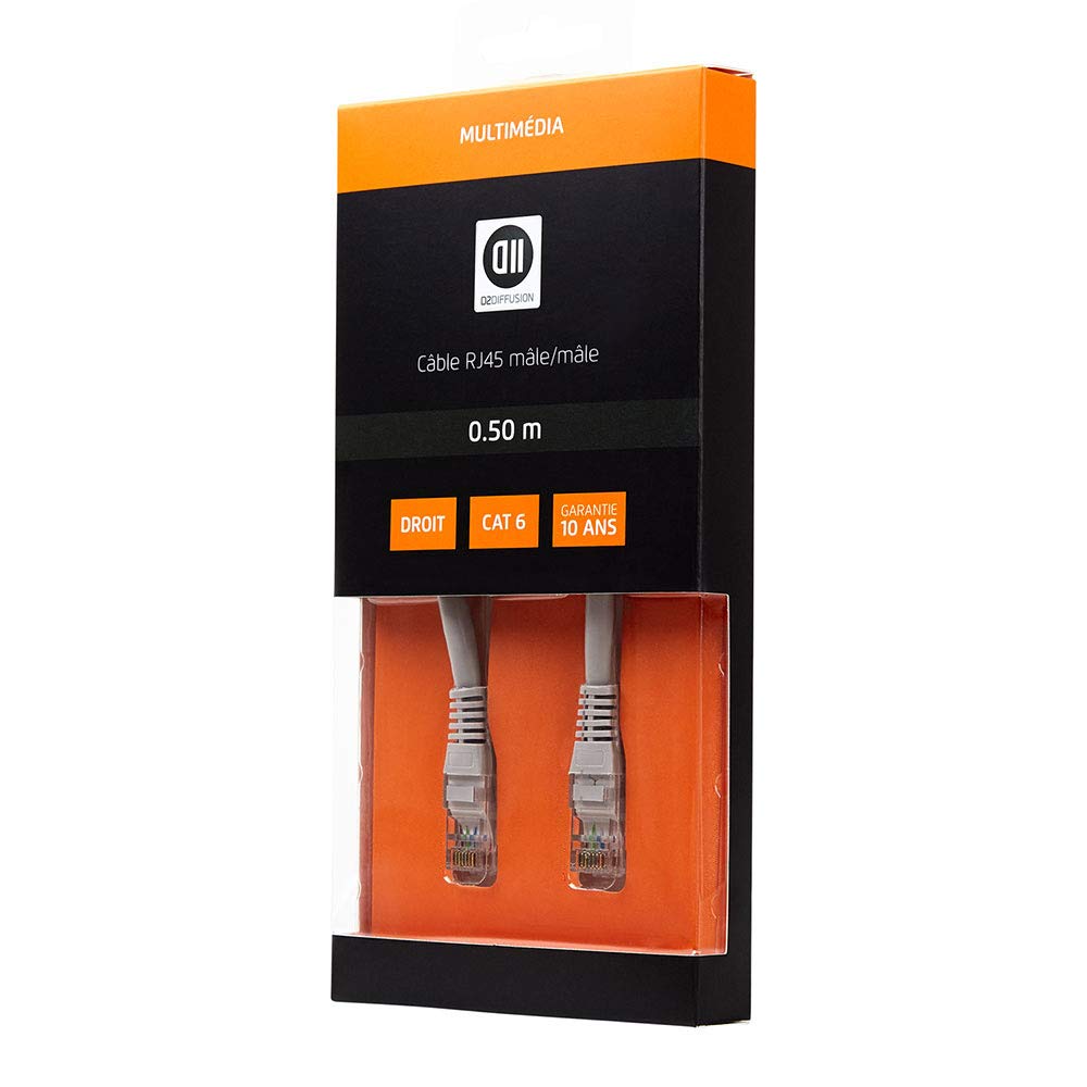 Câble RJ45 Cat 6 D2 Diffusion 0.50m cordon ethernet droit gris U/UTP - 8