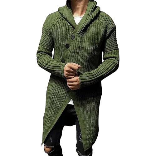 Men's Cardigan Sweater Lightweight Warm Hooded Knitted Sweaters Long Cardigans Slim Fit Button Knit Outerwear