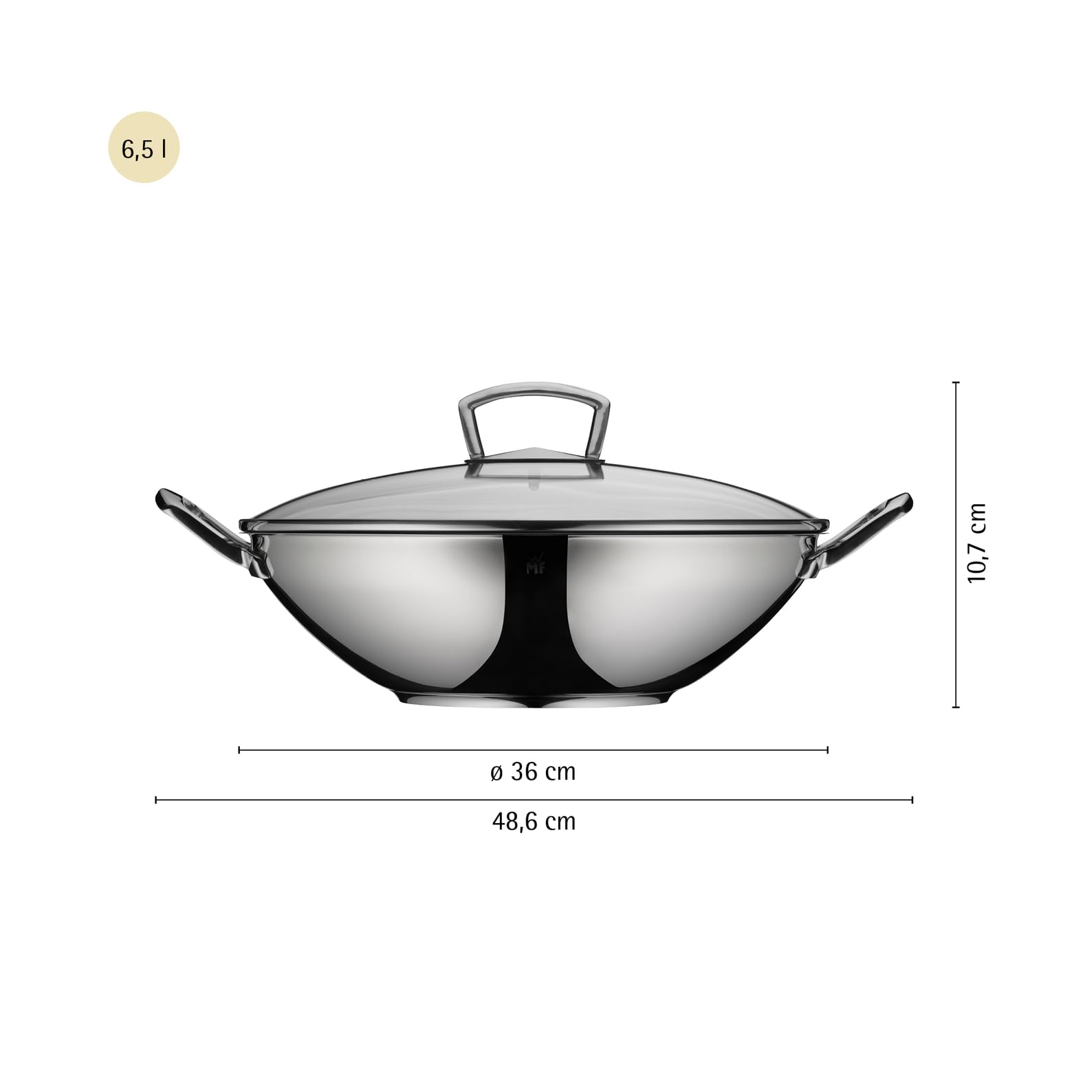 WMF – Set de Wok de 2 Piezas, Tapa de Cristal sin Recubrimiento, 36 cm de diámetro, Reborde Cromargan de Acero Inoxidable, Apto para inducción y para el lavavajillas