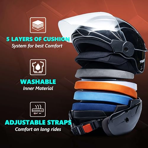 Image of Cortex TRIGER Half Face Helmet Glossy Finish with Scratch Resistant Polycarbonate Visor, Hard ABS Shell Helmet for Men and Women | Clear Visor, Lightweight