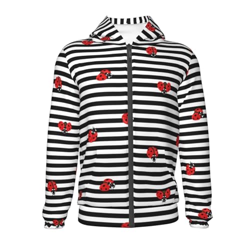 Ladybugs on Black and White Striped Kid Hoodies Boys Zip Up Sweatshirts Girls Pullover with Pocket2