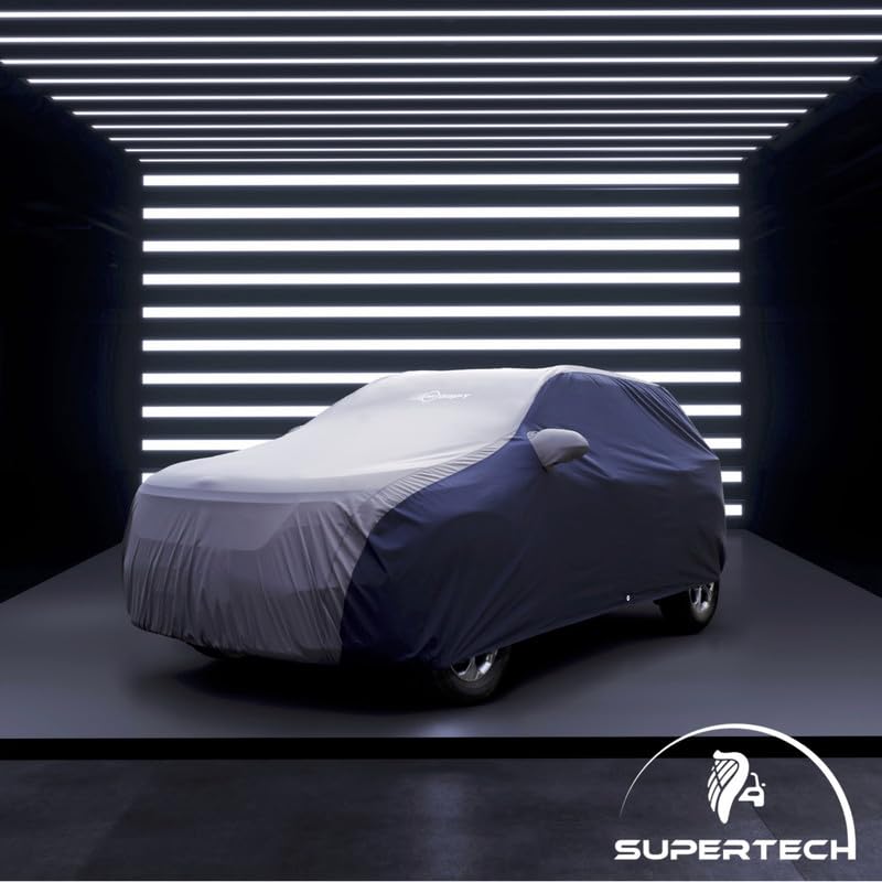 Image of NEODRIFT 'SuperTech' Car Cover for Mahindra BE 6E (100% Water-Resistant, All Weather Protection, Tailored Fit, Multi-Layered & Breathable Fabric) (Colour: L.Grey+Blue)