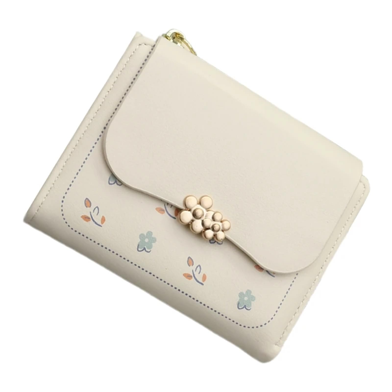 Monedero pequeño con Estampado Floral y Tarjetero de PU múltiples Compartimentos(White)