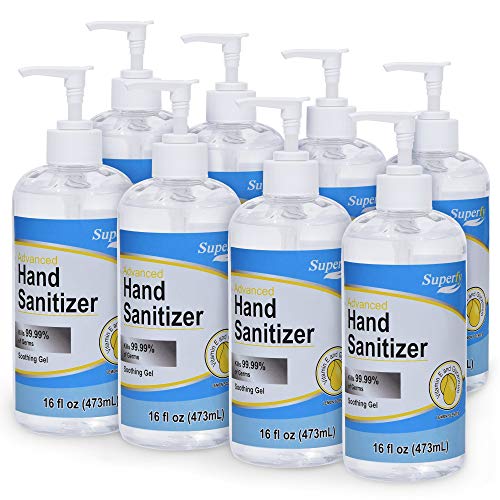 Superfy Hand Sanitizer Gel with Pump, 8 Pack of 16 oz, Press Hand