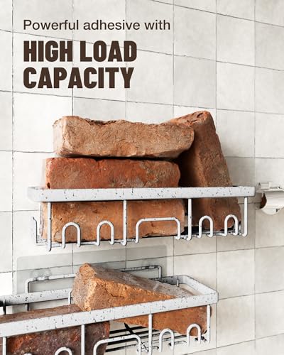 Image of Veken Adhesive Shower Caddy 5-Pack,Heavy Weight Bearing,Large Wall Mounted Shower Shelves Rack,Organizer Storage Accessories with Soap Dish&Toothbrush Holder,Ideal for Bathroom,Home&Kitchen,Silver