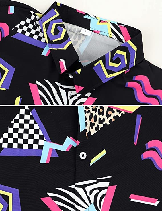 Arssm Mens 2 Pieces Vintage Shirts and Shorts Set 80s 90s Outfit Button Down Beach Suit Quick Dry for Vintage Halloween Party2