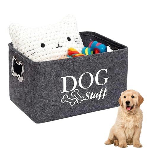 HUILATE Dog Toy Box Puppy Toy Box Storage Basket Foldable Dog and Cat Supplies Basket with Handle for Organizing Pet Clothes Shoes and Accessories