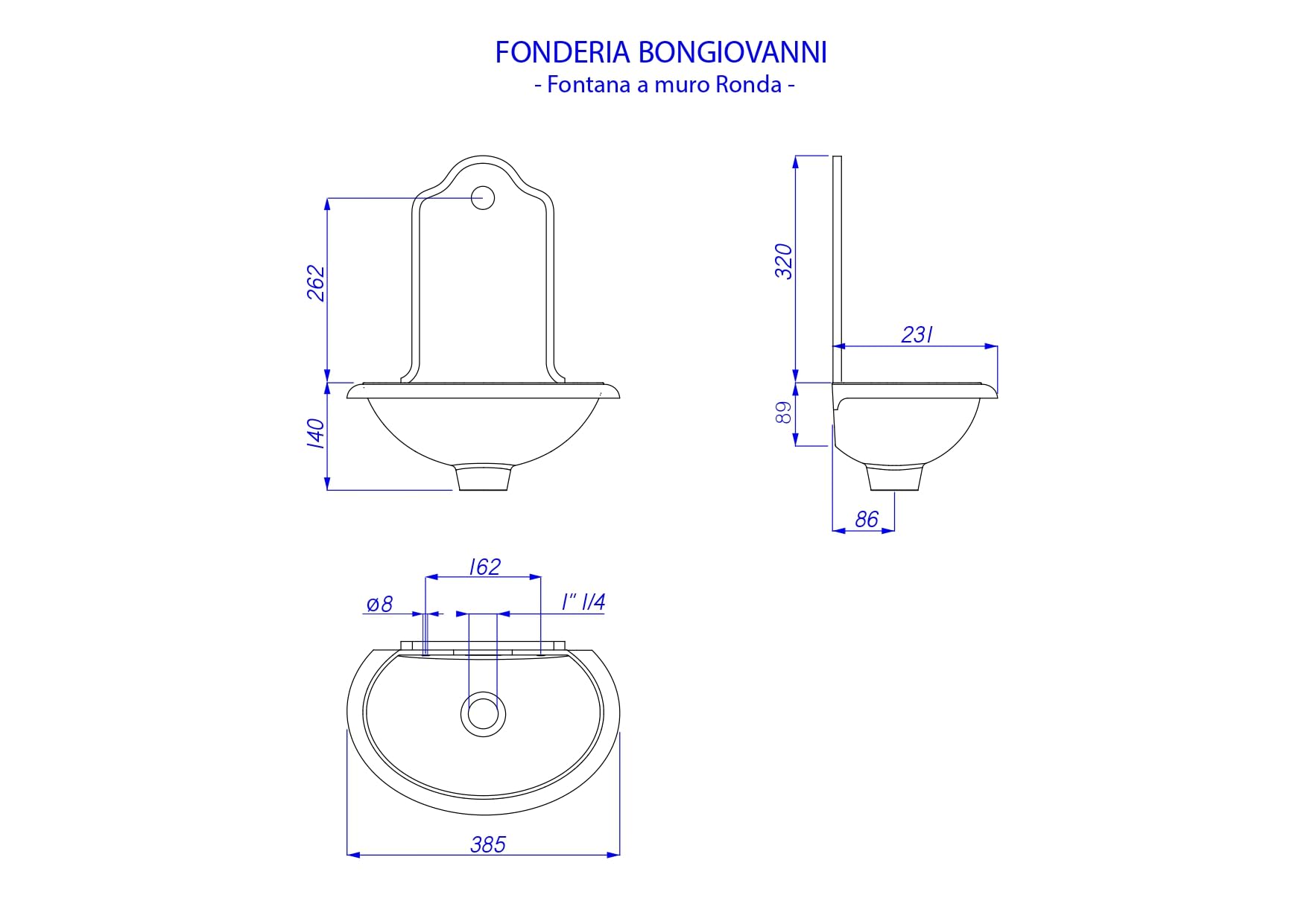 Fonderia Bongiovanni | Fontanella da giardino | Fontana a muro | Modello Ronda| colore antracite ghisa |senza rubinetto | per casa giardino | fontanella da esterno| fontana da giardino esterno