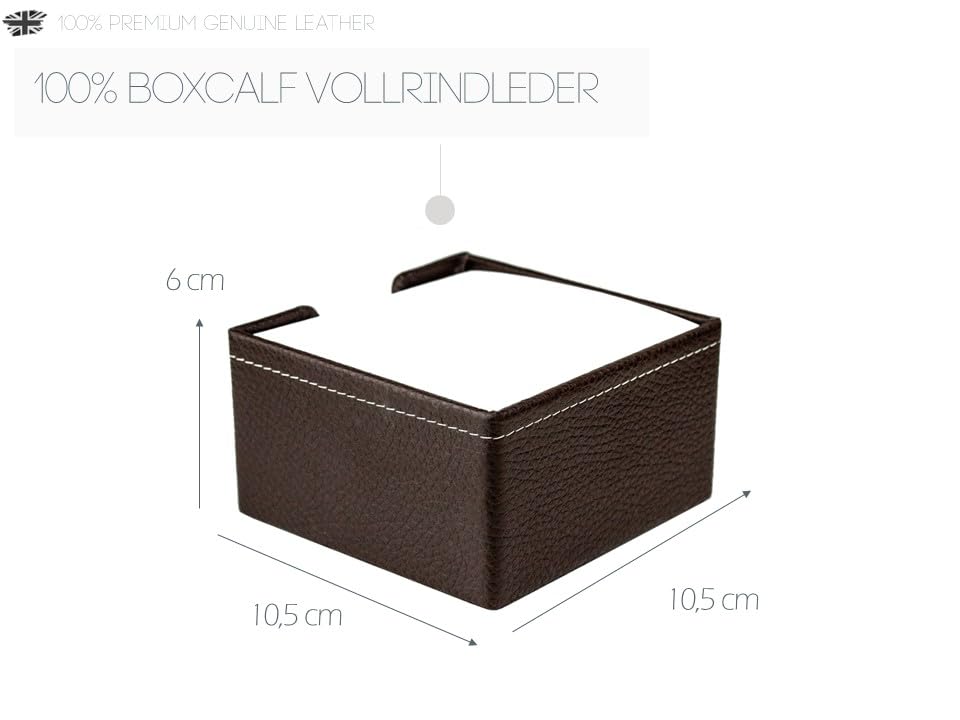 DELMON VARONE Zettelkasten Premium Leder Soft Grain braun Zettelbox 500 Blatt Papier Notizklotz Echtleder Box Schreibtisch Büro