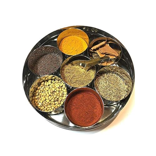 Image of MK Stainless Steel Indian Spice Box, Masala Dabba with 7 Containers
