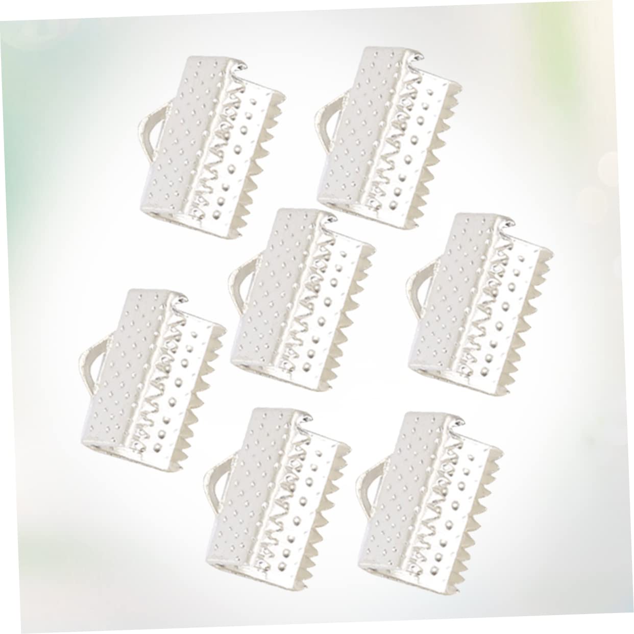 PHENOFICE DIY Jewelry Accessories 100pcs 1.6cm Plated Ribbon Ends Metal Clip Fastener Clasps Textured Crimp End Clamps