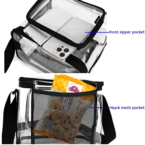 Flowfly Stadium Approved Clear Insulated Reusable Lunch Bag Adult Large Lunch Box For Women And Men With Adjustable Shoulder Strap,Front Zipper Pocket And Dual Large Mesh Side Pockets,Clear #TOP3