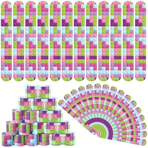 48 Pcs Building Block Slap Bracelet, Building Block Birthday Party Favors Supplies Building Block Birthdays Party Decorations for Boys Girls Toys Gifts Gifts Classroom Prize Reward Cover