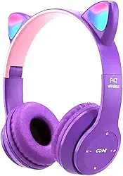 Headset Gato Orelha Luz Fone Infantil Bluetooth Roxo