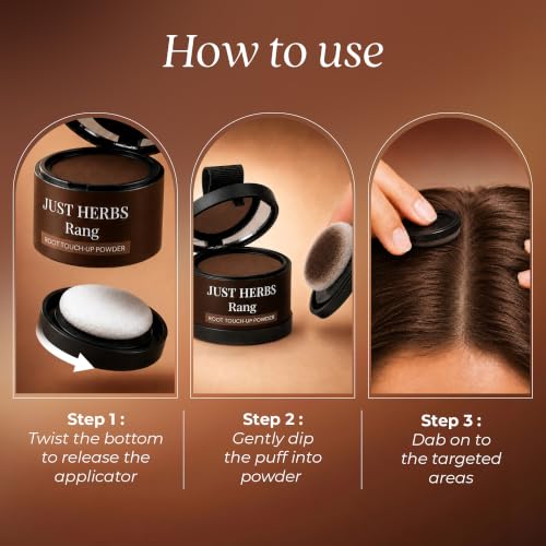 Image of Just Herbs Rang Root Touch-Up Powder - Brown | Covers Grey Hair & Bald Spots Instantly | Beard Touch Up Powder | Infused with Vitamin E, Methi and Onion Powder|4g