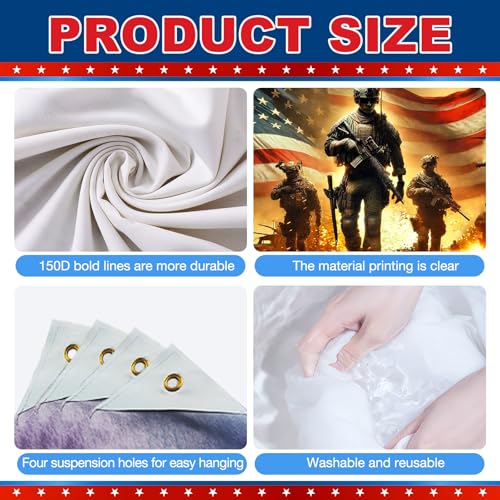 Image of BlissYard 4th of July Banner Patriotic Military Soldier Backdrop 71 x 43 Inches American Flag Fireworks Decorations Banner for Outdoor Yard Party Memorial Day Veterans Day Independence Day Decor