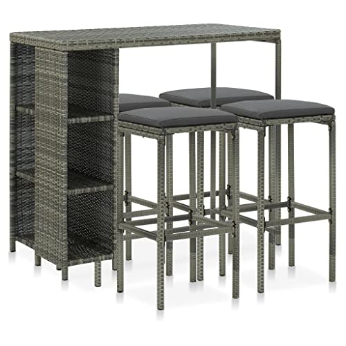 vidaXL Meuble de Bar de Jardin 5 pcs et Coussins Salon de Jardin Mobilier de Patio Terrasse...