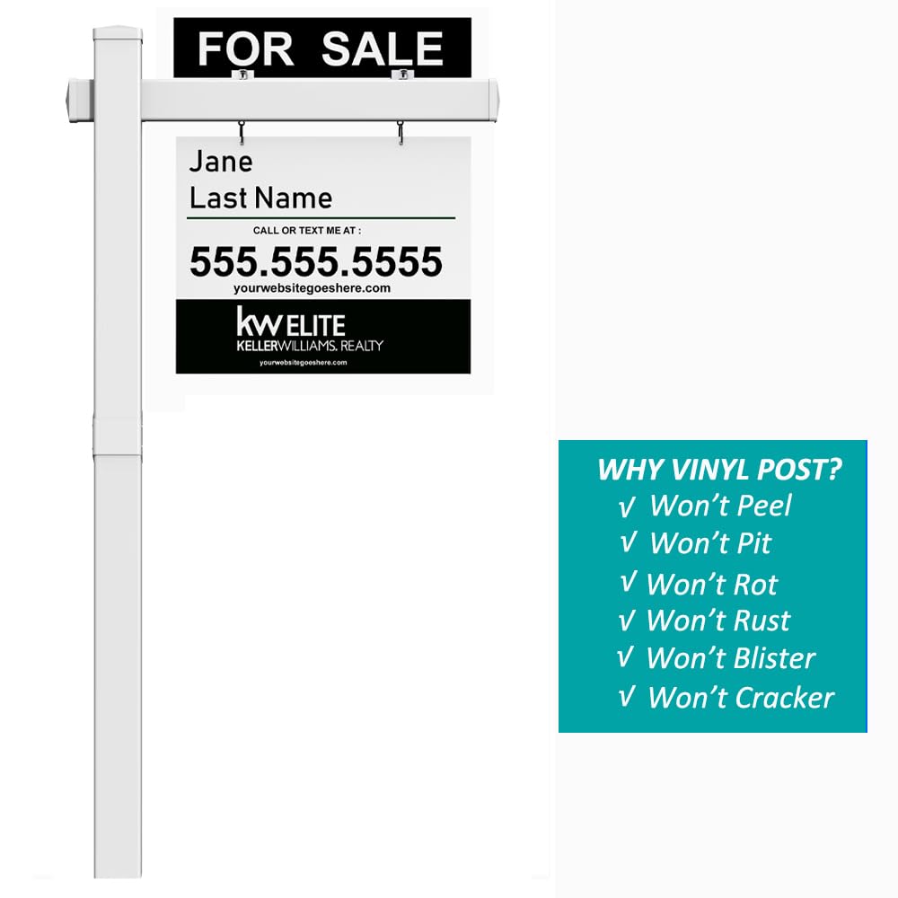 Cartel de vinilo PVC para bienes raíces de 6 pies de alto, poste de letrero de patio de agente inmobiliario con tapa plana para casa abierta y casa para venta (sin letrero) (blanco, 72 x 36