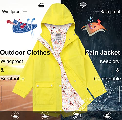 Image of SOLOCOTE Kids Rain Jacket Hooded Lined Rubber RainCoats for Girls Boys Waterproof Windproof Size 5-14Y
