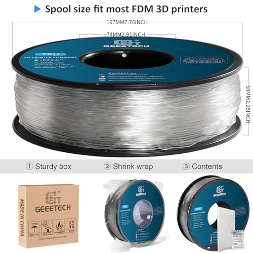 Image of GEEETECH Flexible TPU Filament 1.75mm, TPU Filament 95A for 3D Printer, 1kg Spool, Transparent