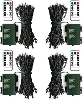 4 Pack Christmas Battery Fairy Lights 5m Dark Green Cable 50 LED String Lights with Remote Timer 8 Modes Christmas Twinkle Lights for Home Party Christmas Tree Decor (Cool White)