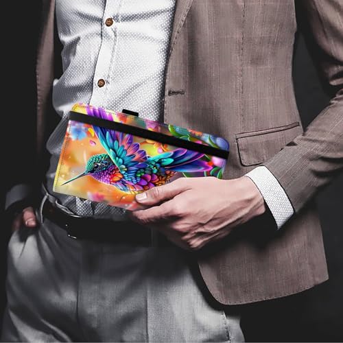 Image of Leather Checkbook Covers for Men Women Check book Holder Cover Wallets for Personal Checkbook Duplicate Checks with RFID Blocking & Elastic Strap-Colorful Hummingbird with Flower