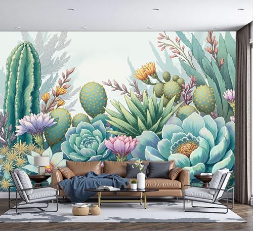 Papier peint panoramique cactus pour illuminer un mur blanc