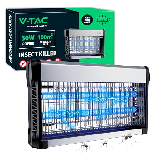 V-TAC Zanzariera Elettrica 30W con Area di Azione 100 m² - Design Sottile - Zanzariera con Luce Blu UV per Uso Interno ed Esterno - Trappola Elettrica contro Zanzare e Insetti - Potenza 30W
