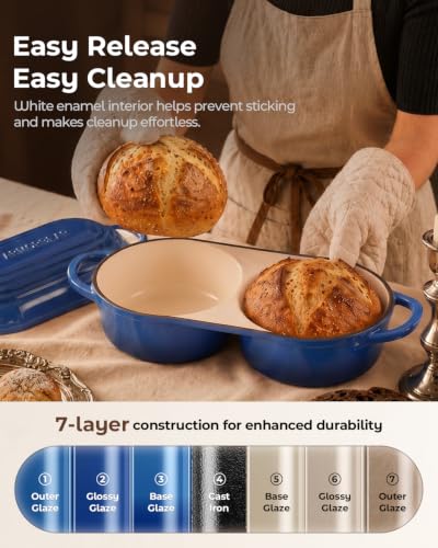 Image of Mini Double Dutch Oven for Sourdough, Enameled Cast Iron Bread Pan, Blue