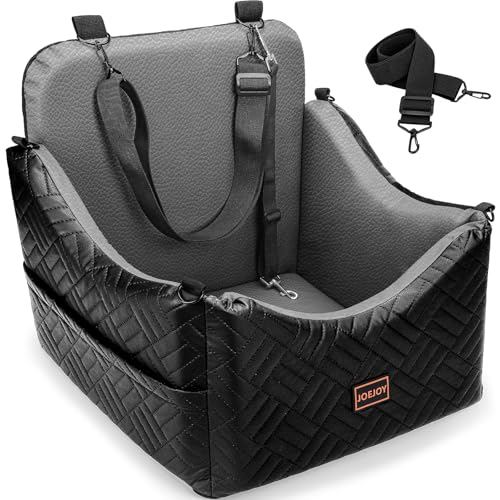 JOEJOY Dog Car Seats for Small Medium Dogs Wipe Clean Waterproof Detachable PU Leather Cover Thickened 2 inch Memory Foam Pet Car Seat with Safety Belt and Storage Pockets(No Cushion)