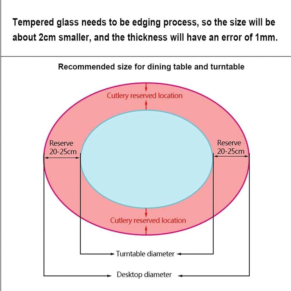 Générique Grand Plateau tournant Lazy Susan Rond en Verre trempé de 80 cm (24 po, 28 po, 30 po, 39 po), avec roulement Silencieux.