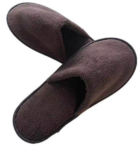 6 Pairs of Adequate Spa-Slippers House-Slippers Closed Toe Thick Soft Non Slip Disposable-Home-Slippers, Universal Travel-Slippers Hotel-Slippers, Fits Up to US Men Size 10 & Women Size 11 (Brown)