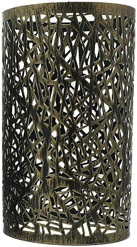 DC VOLTAGE Brushed Brass Metal Drum Lampshade for Pendant Lamps Hollow Out Lampshade for Ceiling Lights Indoor Easy Fit Wire Cages for Kitchen Hall (Style 37)