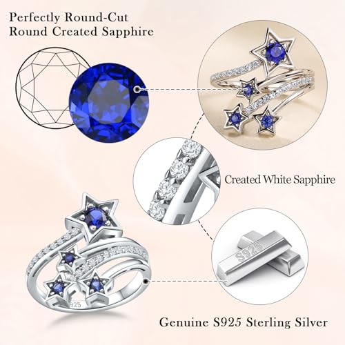 Randes Star Ring 925 Sterling Silver Created Blue Sapphire Star Statement Ring White Sapphire Big Rings For Women Size 6 thumb #4