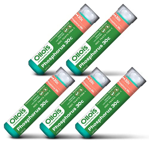 OLLOIS Phosphorus 30c, Organic, Vegan, Lactose-Free Homeopathic Medicine for Deep Cough, 80 Pellets (Pack of 5)
