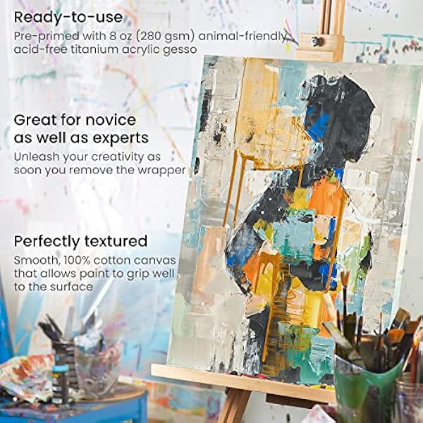 Arteza 80 x 100 cm, groot canvas voor schilderen, 2 stuks, gegrond gestrekt blanco canvas, 100% katoen, voor acryl gieten, olieverf en natte kunstmedia, kunstbenodigdheden voor kunstenaar, wit