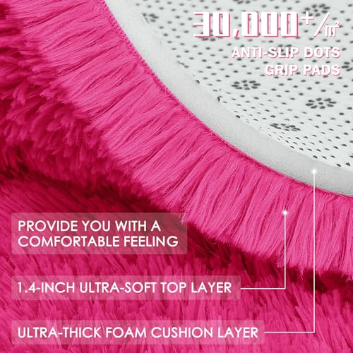 OLANLY 2x4 Machine Washable Runner Rugs for Hallway, Soft Fluffy Shaggy Bedside Rugs for Bedroom, Living Room, Indoor Floor Carpet for Kids Girls Boys, Nursery Rooms, Home Decor Aesthetic, Hot Pink