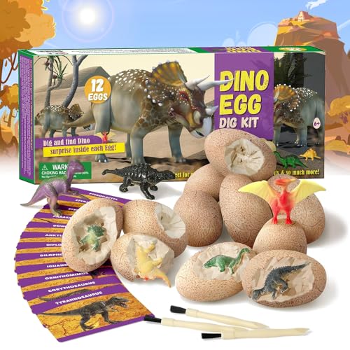 Dino Eier zum Ausgraben 12 Stück Dinosaurier Eier zum Ausgraben Einzeln Dinosaurier Spielzeug Ausgrabung Dino Ei Spielzeug Dino Ausgrabungsset für Kinder ab 6+ Archäologie Spiel für Jungen Mädchen