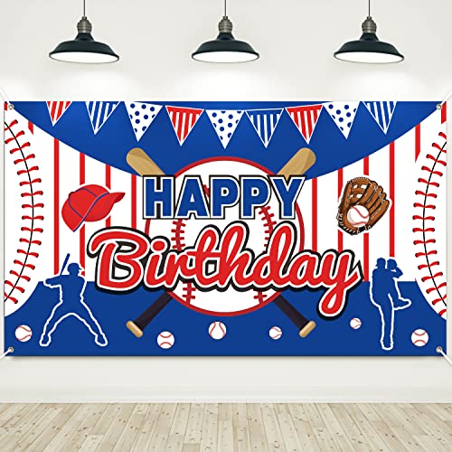 Baseball Happy Birthday Backdrop Banner Baseball Sports Themed Party Supplies Backdrop Large Baseball Birthday Party Decorations Wall Hanging Photo Booth Decor for Kids Boys Teenager 75 x 45 inch