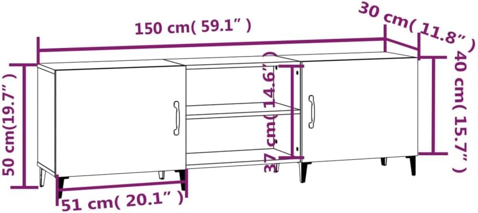 Technical diagram showing dimensions of the vidaXL Brown Oak TV Cabinet