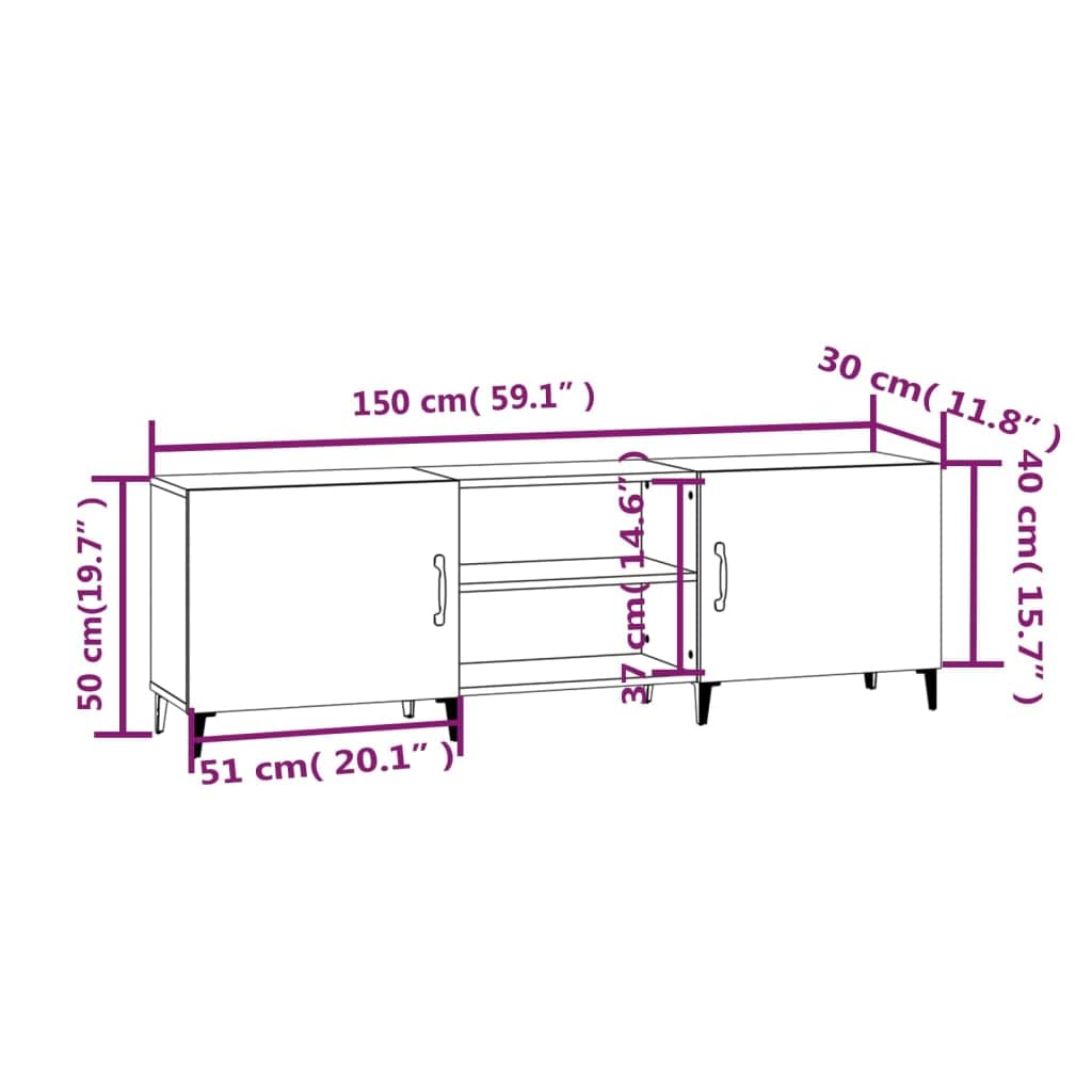 Szafka pod telewizor, szara betonowa, 150 x 30 x 50 cm, wytrzymały materiał drewnopochodny, konsola medialna z półkami, idealna do salonu, sypialni, stabilny stojak pod telewizor