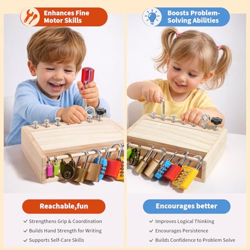 Image of INIFEIDALA Montessori Toys for 3 4 5 6 Year Old Birthday Gift | Screwdriver Board Set,Lock and Key Toy,Fine Motor Skills,STEM Toys,Educational Learning Sensory Activities