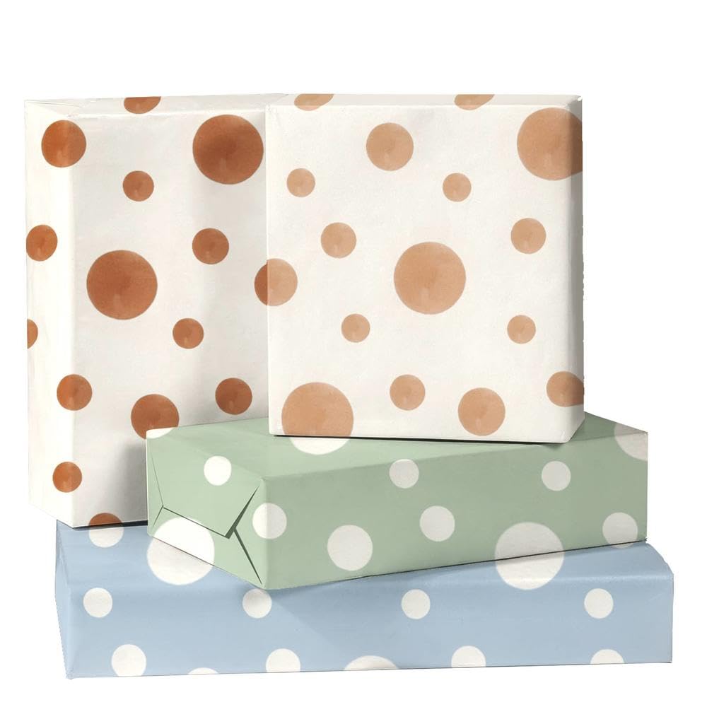 GleeWrap Polka Dot Wrapping Paper, 12 Sheets Dot Gift Wrap with 4 Designs, 50x70cm Thick Gift Paper for Birthdays, Parties, Baby Showers