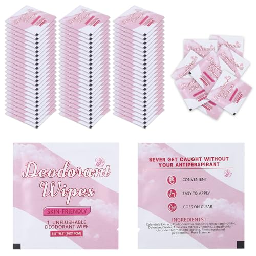 Image of 100Pcs Travel Deodorant Wipes, Travel Size Mini Deodorant Wipes Bulk for Homeless, Individually Wrapped Body Cleaning Supplies for Women Wet Armpit for Body Cleaning Rose