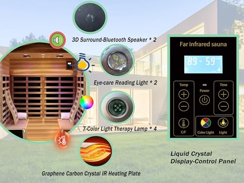 Image of LTCCDSS Ultra-Low EMF Outdoor Sauna 4 Person, Mahogany Far Infrared Sauna for Home EMF Average 0.5 mG, Chromotherapy, Bluetooth Speaker (68.1 * 52.4 * 82.7 inch)
