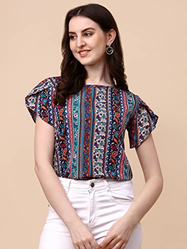 Image of Wedani Women's Casual Short Sleeves Round Neck Foral Regular Fit Top