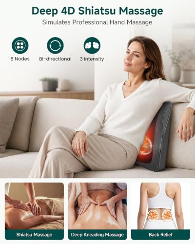 Image of Snailax 4D Shiatsu Back Massager with Heat, Deep Tissue Neck Massager