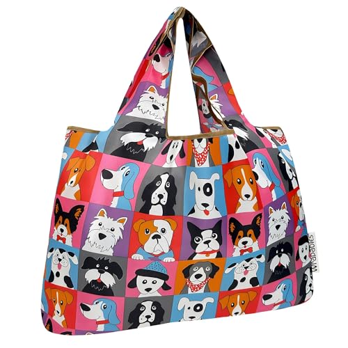 allydrew Large Foldable Tote Nylon Reusable Grocery Bags, Cute Dogs