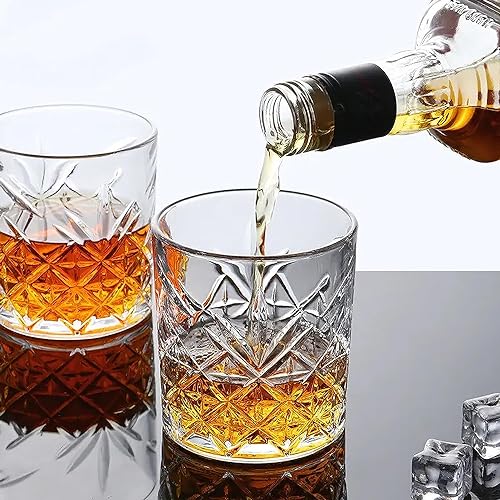 Image of Whiskey Glass Transparent, 310 ML, Whisky Glass, Diamond Design Bar Glass for Drinking Bourbon, Whisky, Scotch, Cocktails, Cognac - Old Fashioned Cocktail Tumblers Set of 6 (11no .$., 6)